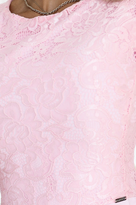 Light Pink Lace Flared Dress with Sleeves – MARTA