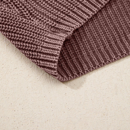 Dark Brown Washed Knit Button Polo Collar Loose Sweater