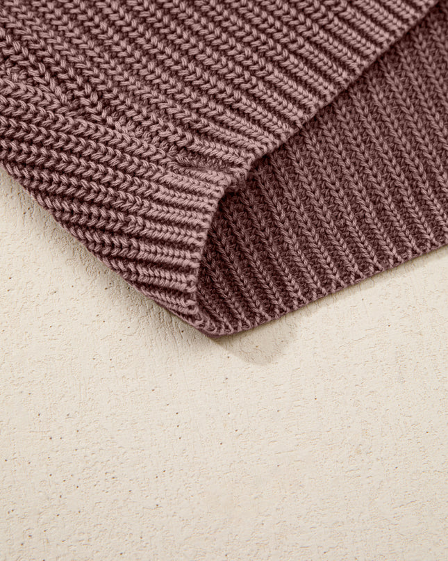 Dark Brown Washed Knit Button Polo Collar Loose Sweater