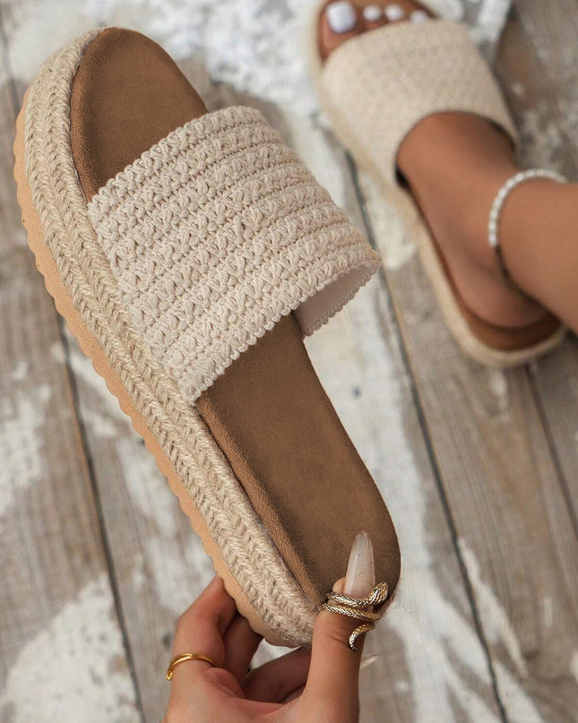 White Boho Woven Non-slip Wedge Slippers