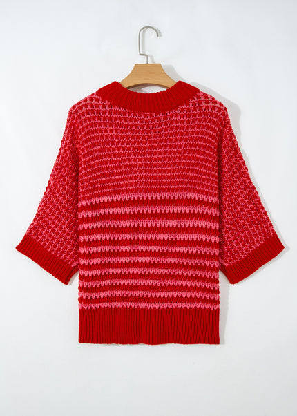 Red 3/4 Draped Sleeve Slouchy Sweater