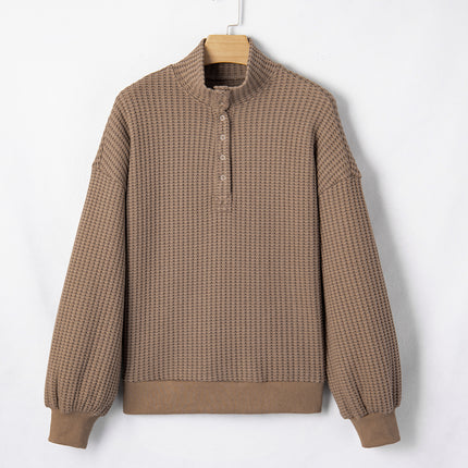 Casual Solid Color Textured Snap Button Collared Baggy Top