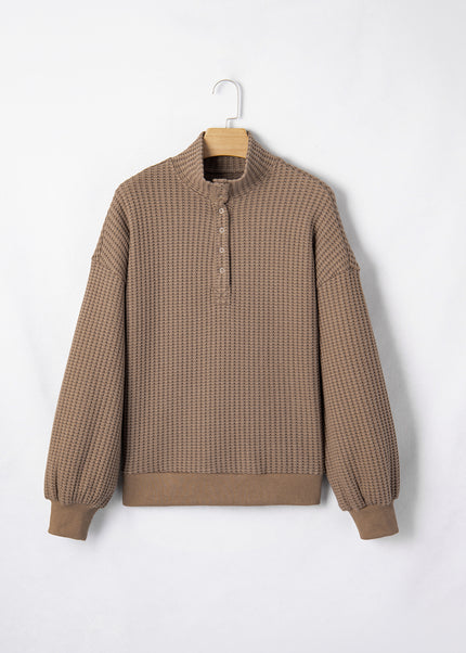 Casual Solid Color Textured Snap Button Collared Baggy Top