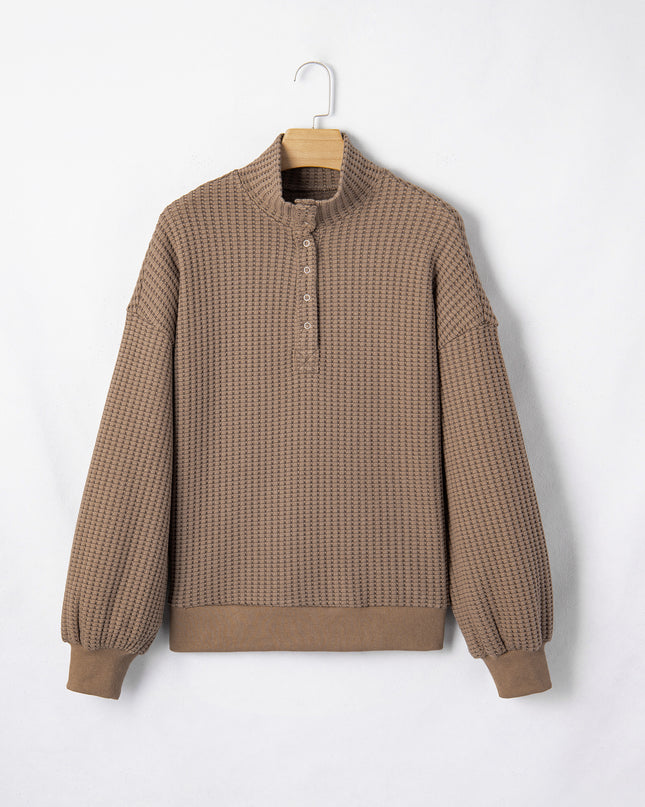 Casual Solid Color Textured Snap Button Collared Baggy Top