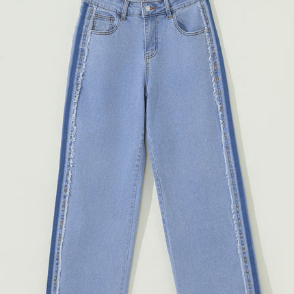 Beau Blue Contrast Stripe Frayed Side Panel Patchwork Shift Jeans
