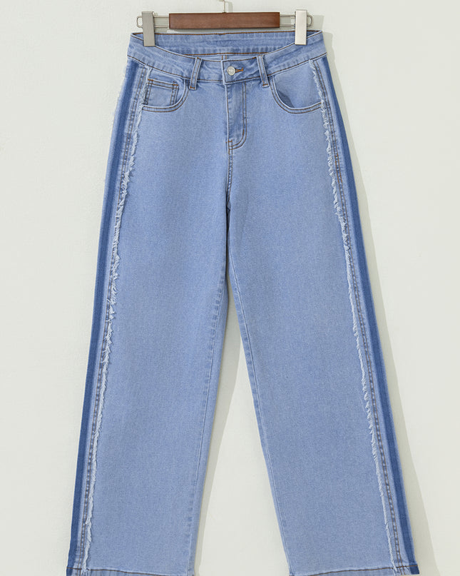 Beau Blue Contrast Stripe Frayed Side Panel Patchwork Shift Jeans