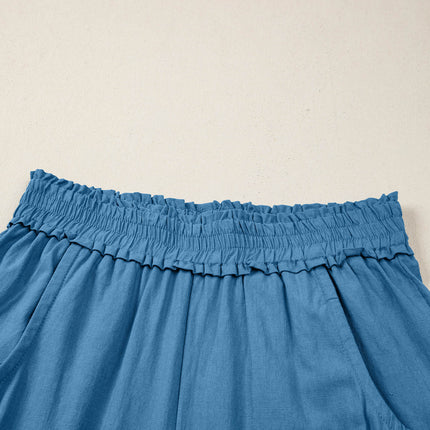 Prussian Blue Smocked Waist Casual Jogger Style Pants