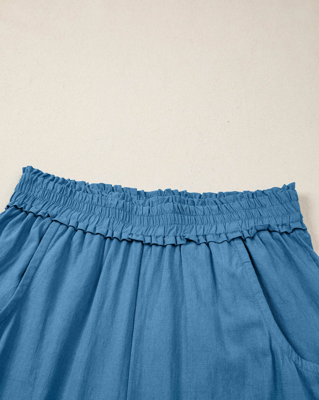 Prussian Blue Smocked Waist Casual Jogger Style Pants