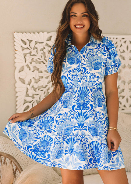Sky Blue Floral Print Mini Dress