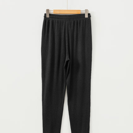 Black Ribbed Drawstring Active Jogger Pants