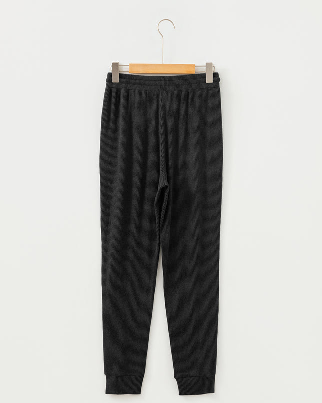 Black Ribbed Drawstring Active Jogger Pants