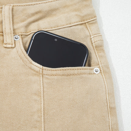 Apricot Solid Color Seamed Center Wide Leg Cropped Jeans