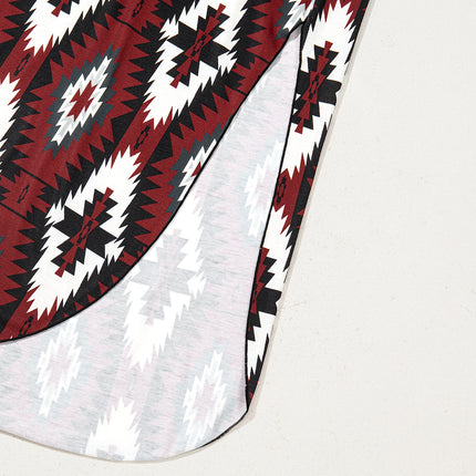 Red Western Aztec Printed Long T-shirt Dress