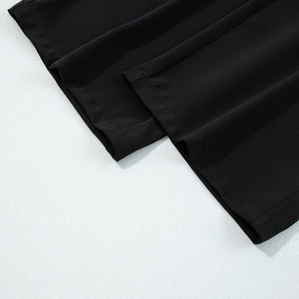 Black Pleated Detail Pull On High Elastic Waist Loose Straight Pants