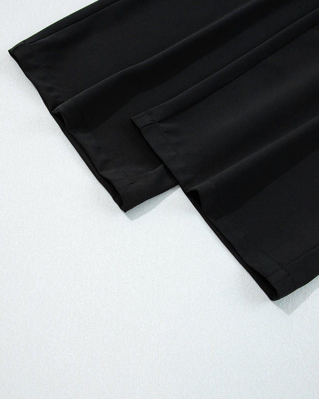 Black Pleated Detail Pull On High Elastic Waist Loose Straight Pants