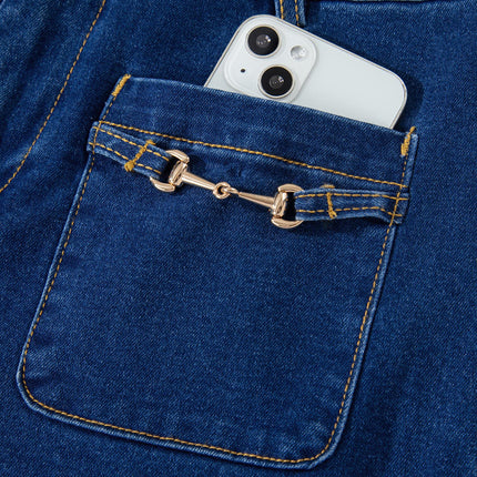 Sail Blue Hardware Decor Patched Pockets Wide Leg Jean Pants