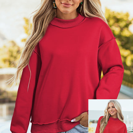 Bright Pink Oversize Drop Shoulder Reversible Mock Neck Sweatshirt