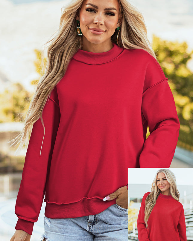 Bright Pink Oversize Drop Shoulder Reversible Mock Neck Sweatshirt