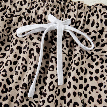 Khaki Animal Print Wide Leg Terry Knit Pants