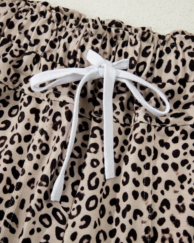 Khaki Animal Print Wide Leg Terry Knit Pants