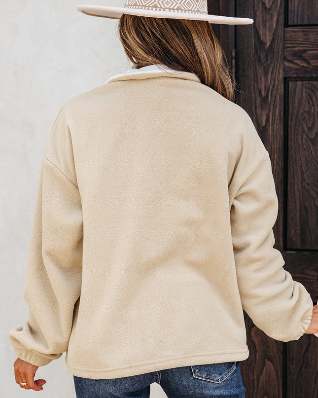 Parchment Fleece Colorblock Patchwork Zipped Neck Pullover Sweatshirt