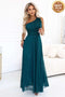Bottle Green Glittery One-Shoulder Evening Dress