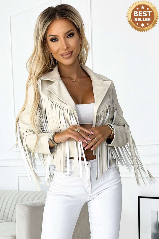 624-1 Short jacket with fringes made of soft eco leather - beige