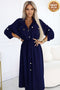 531-6 Midi Shirt Dress with Gold Buttons and Tie - Navy Blue