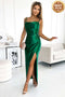 Green Satin Long Dress with Leg Slit – Diane