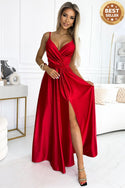 Red Satin Maxi Dress with Neckline – Juliet