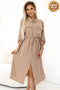 531-3 Midi shirt dress with gold buttons and ties - MOCHA MOUSSE
