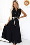 596-3 Elegant midi shirt dress with gold buttons and belt - black