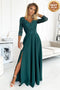 Elegant Green Lace Long Dress with Neckline – Amber