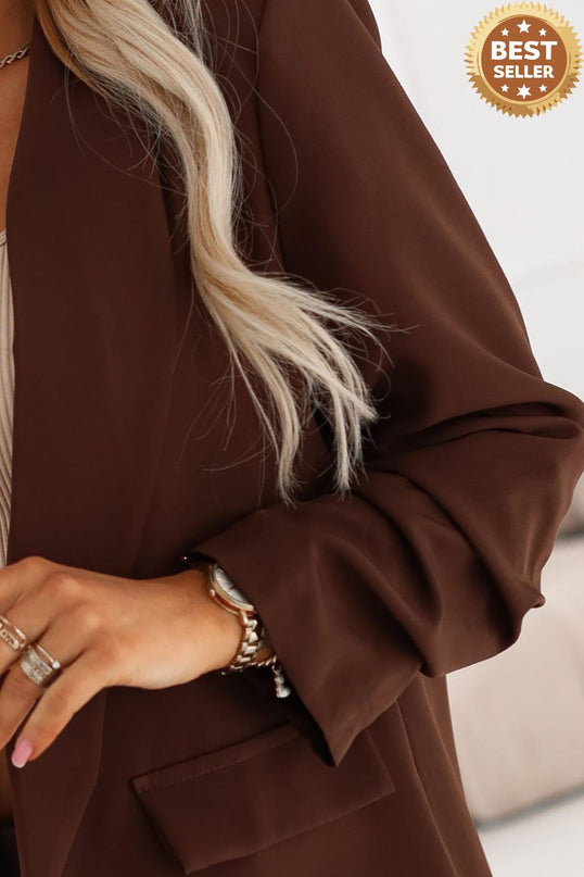 588-3 Women's classic jacket with draped sleeves - chocolate