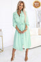 531-4 Midi Shirt Dress with Gold Buttons and Tie - Light Mint
