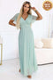 Pistachio Long Shimmering Dress with Neckline and Short Sleeve – Melania