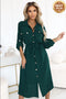 531-7 Midi shirt dress with gold buttons and tie detail - green