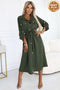 531-5 Midi Shirt Dress with Gold Buttons and Tie - KHAKI