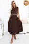 Chocolate Midi Shirt Dress with Gold Buttons and Belt – Elegant