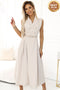 Beige Midi Shirt Dress with Gold Buttons and Belt