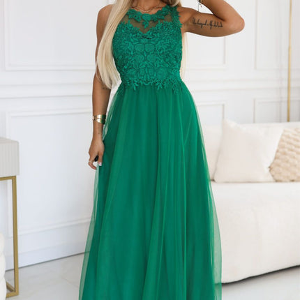Green Embroidered Lace and Tulle Maxi Wedding Dress – Romantic