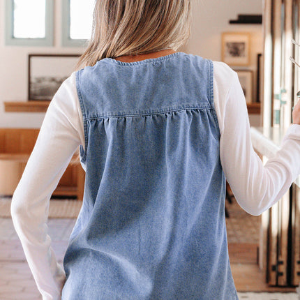 Myosotis Denim Pleated Patchwork Sleeveless Top