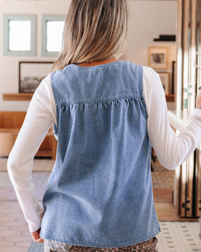 Myosotis Denim Pleated Patchwork Sleeveless Top