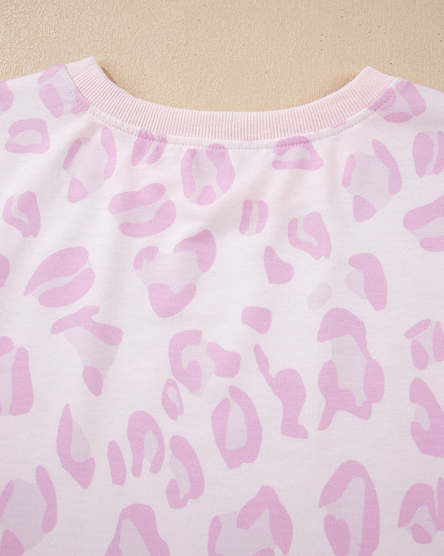 Pink Leopard Two Piece Top and Pants Set