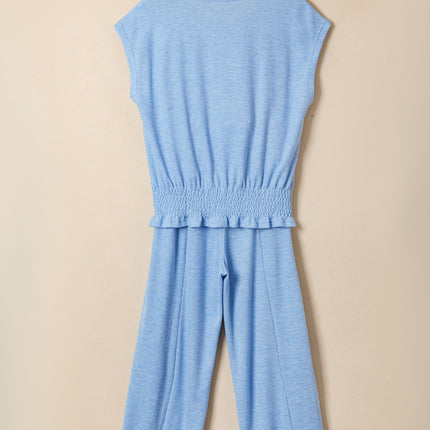 Beau Blue Cap Sleeve Matching Top and Jogger Pants Set