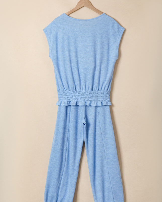 Beau Blue Cap Sleeve Matching Top and Jogger Pants Set