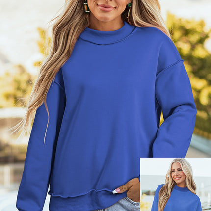 Bright Pink Oversize Drop Shoulder Reversible Mock Neck Sweatshirt