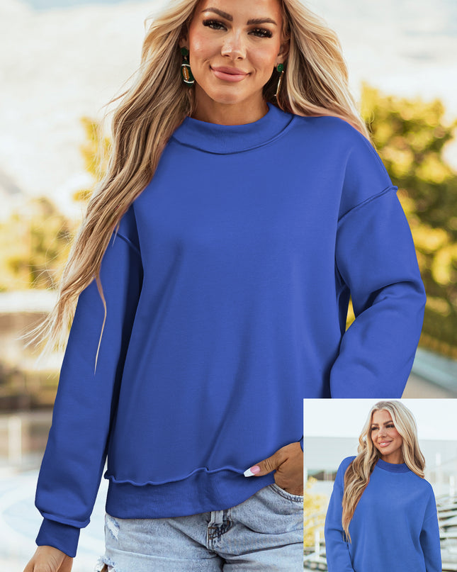 Bright Pink Oversize Drop Shoulder Reversible Mock Neck Sweatshirt