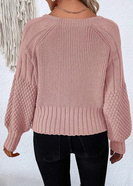 Goat Mixed Texture Knit Button V Neck Sweater Cardigan