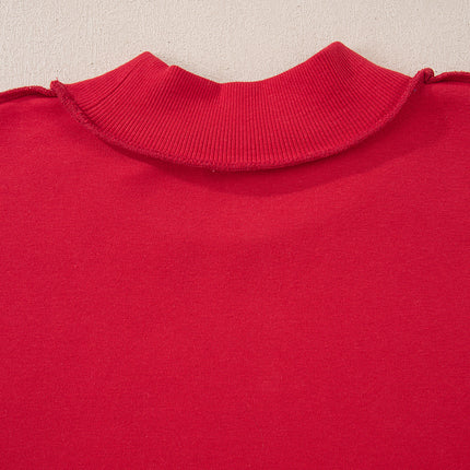 Bright Pink Oversize Drop Shoulder Reversible Mock Neck Sweatshirt